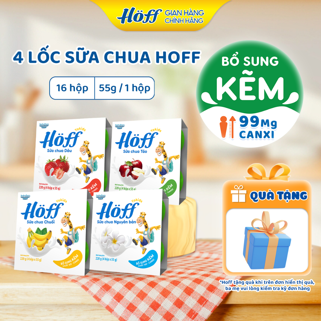 Sữa Chua trẻ em HOFF mix 4 vị ăn dặm dinh dưỡng cho bé – 4 Lốc (16 hộp x 55g)