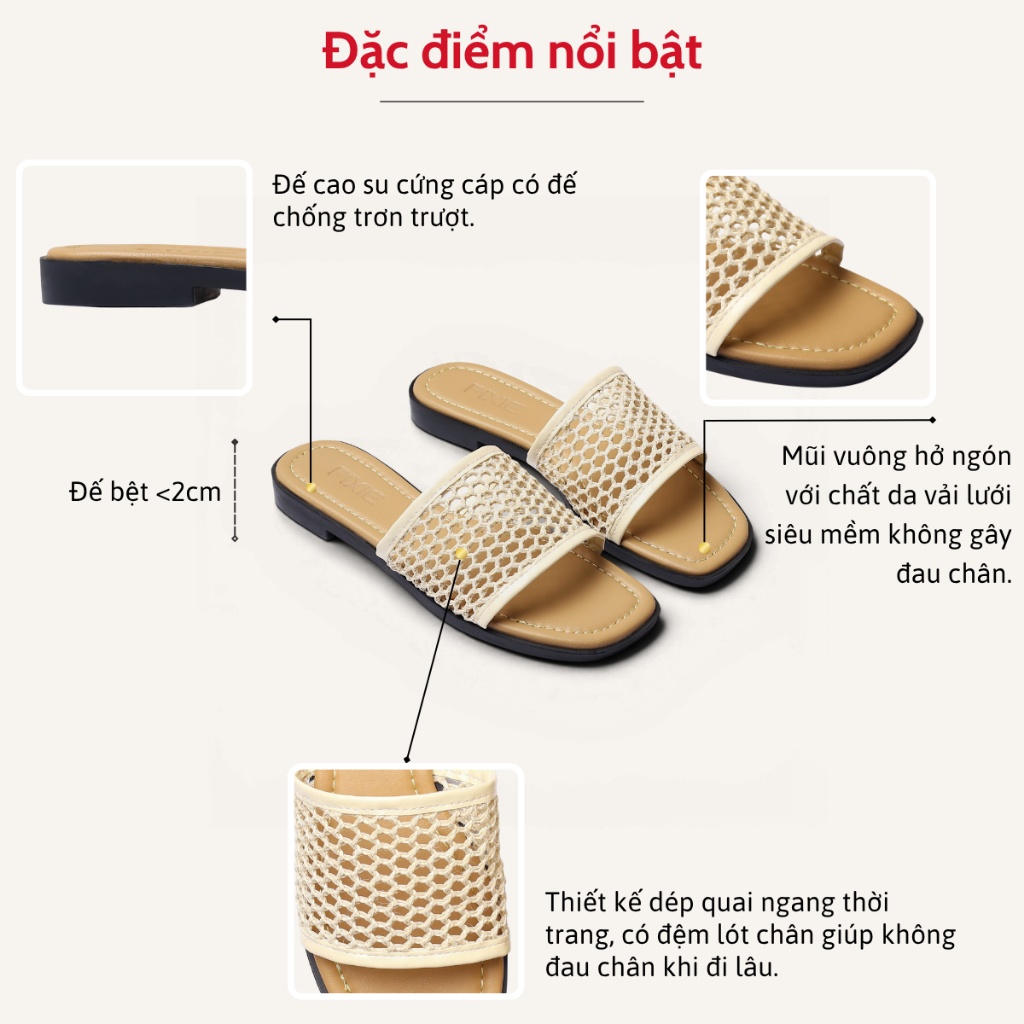 Dép Bệt Nữ Quai Ngang Vải Lưới Thời Trang Pixie H465