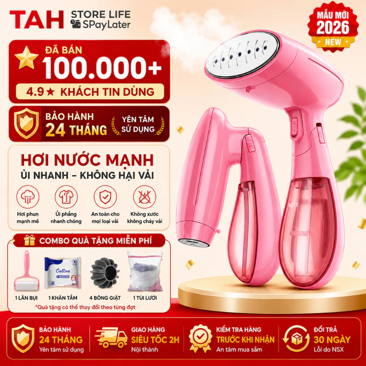 Bàn Ủi Hơi Nước Cầm Tay Cao Cấp 1550W - Hơi Nước Mạnh, Ủi Phẳng Nhanh, Không Hại Vải, Bảo Hành 24T