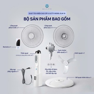 Quạt Tích Điện Dáng Đứng Cao Cấp U ULTTY ELNI 16, 3 mức gió quạt, Pin Lithium sử dụng tới 15 tiếng