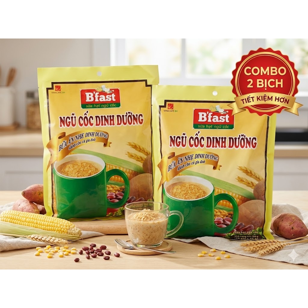 Ngũ Cốc Dinh Dưỡng B'fast Sữa Hạt Ngũ Cốc (Bịch 500g / 20 gói x 25g) - Bữa Ăn Nhẹ Cho Cả Gia Đình