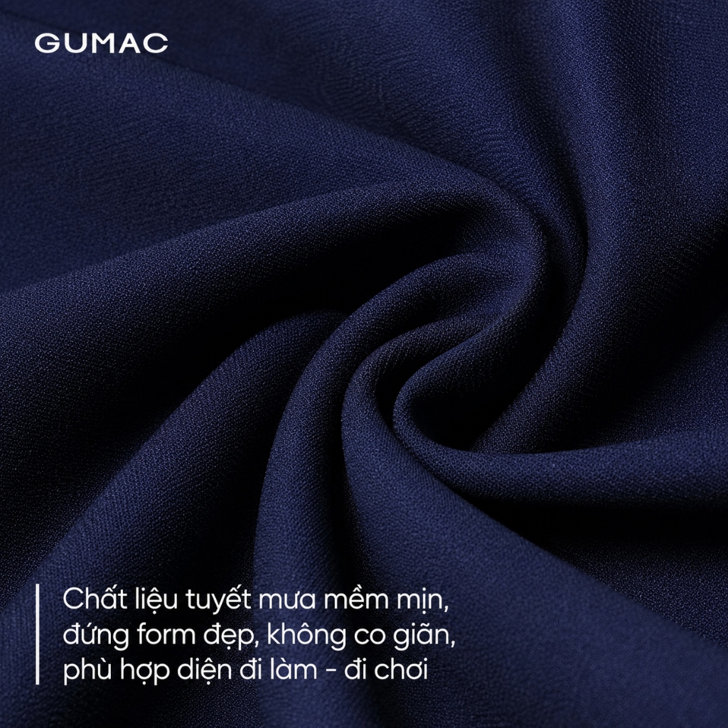 Đầm Nữ Dáng A Xòe GUMAC Phối Cổ Bẻ Sọc Xanh Tiểu Thư Thanh Lịch LDF0904