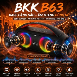 🔈Loa Bluetooth BKK B63 chỉnh BASS ĐẬP CĂNG, đèn led RGB kết nối loa đôi, âm thanh Vòm, BASS CĂNG SÂU