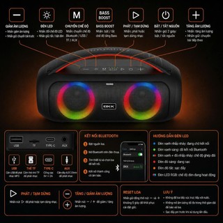 🔈Loa Bluetooth BKK B63 chỉnh BASS ĐẬP CĂNG, đèn led RGB kết nối loa đôi, âm thanh Vòm, BASS CĂNG SÂU