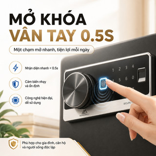 Két Sắt Mini Cao Cấp Vân Tay / Mật Mã Két Bạc Điện Tử Chống Trộm Nhỏ Gọn Cho Gia Đình Văn Phòng 35x26x25cm