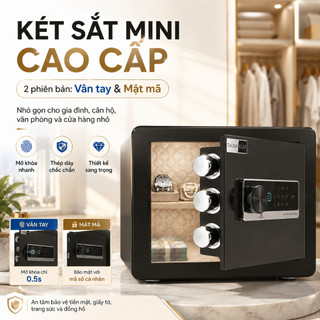 Két Sắt Mini Cao Cấp Vân Tay / Mật Mã Két Bạc Điện Tử Chống Trộm Nhỏ Gọn Cho Gia Đình Văn Phòng 35x26x25cm