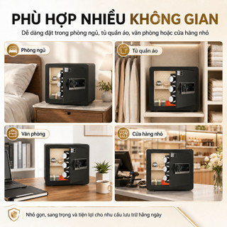 Két Sắt Mini Cao Cấp Vân Tay / Mật Mã Két Bạc Điện Tử Chống Trộm Nhỏ Gọn Cho Gia Đình Văn Phòng 35x26x25cm