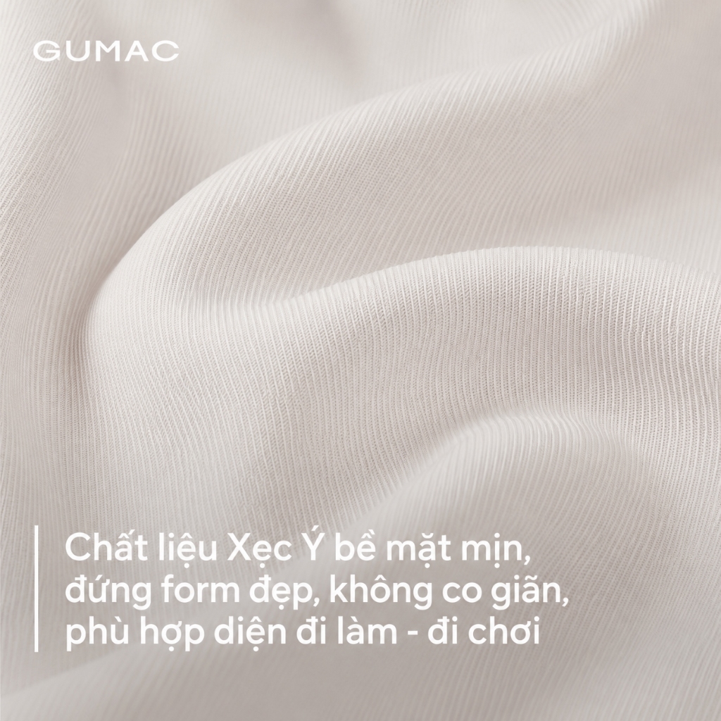 Áo Kiểu Nữ GUMAC Form Lửng Tay Ngắn Thiết Xẻ Lai V Đính Nút Trang Trí Thanh Lịch LAG0414