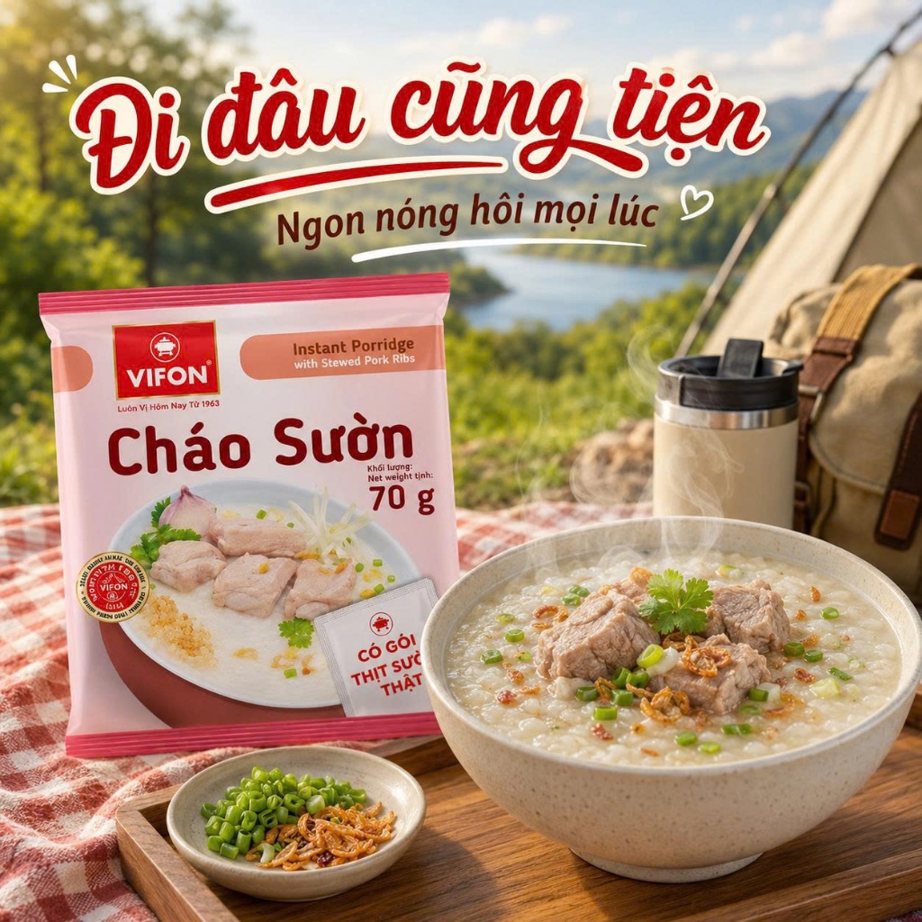 Cháo Sườn Vifon 70G Thùng 50 Gói - Có Gói Thịt Sườn Thật, Cháo Mịn Thơm, Ăn Nhanh Cực Tiện
