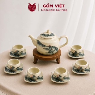 Bộ ấm chén men rạn hoạ tiết sơn thuỷ nhiều kiểu dáng cao cấp - Gốm sứ Bát Tràng - Gốm Việt