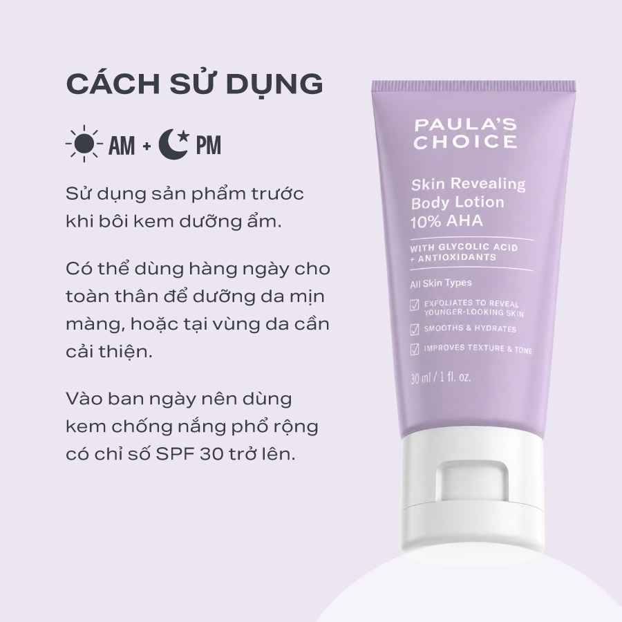 Kem dưỡng thể làm sáng da và làm đều màu da Paula's Choice Skin Revealing Body Lotion 10% AHA 30ml 5902