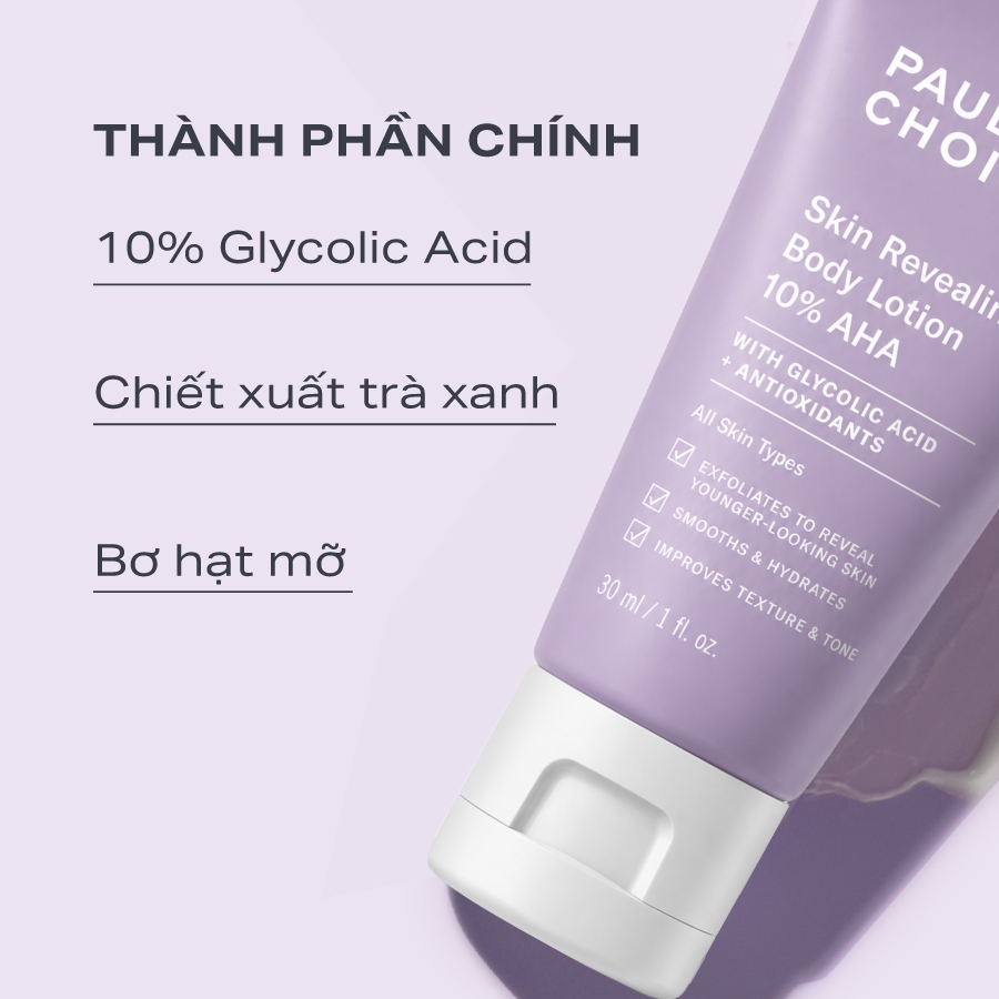 Kem dưỡng thể làm sáng da và làm đều màu da Paula's Choice Skin Revealing Body Lotion 10% AHA 30ml 5902