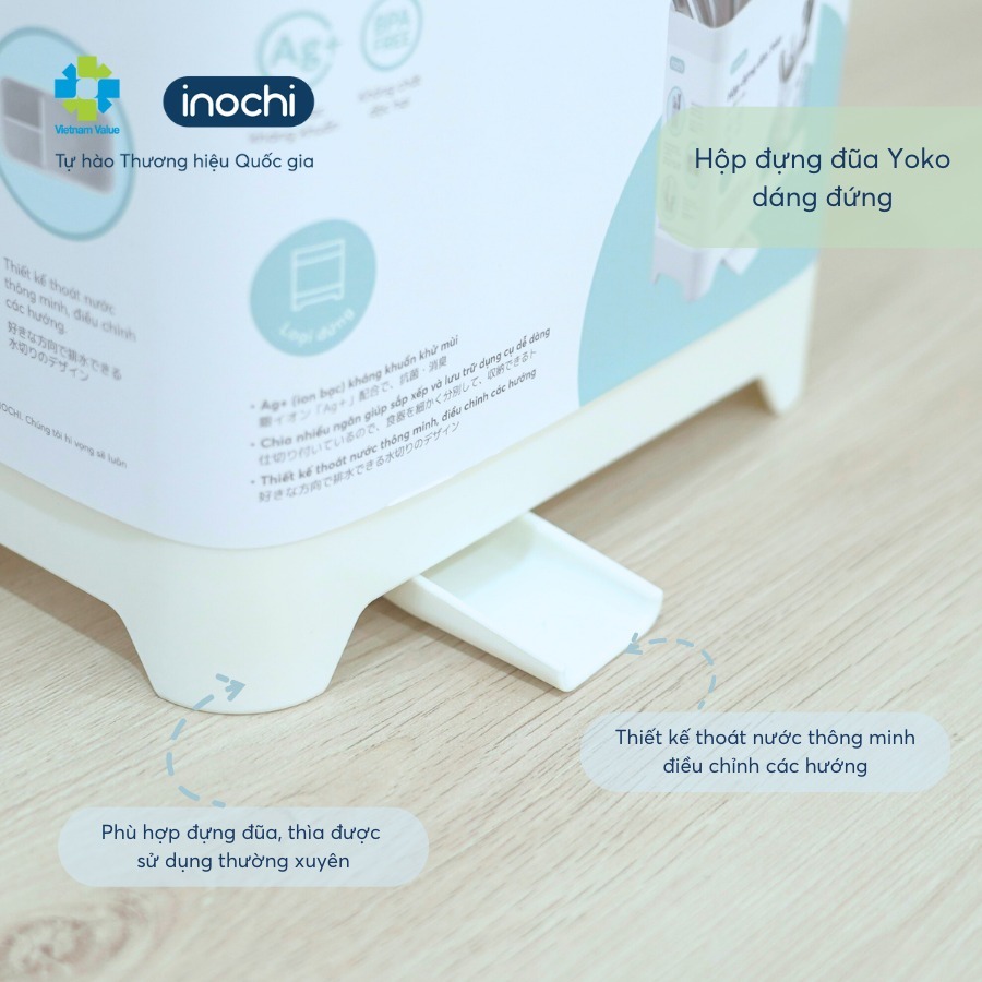 Hộp đựng đũa Yoko inochi Nhật Bản (đứng) chất liệu nhựa cao cấp, thoát nước dễ dàng