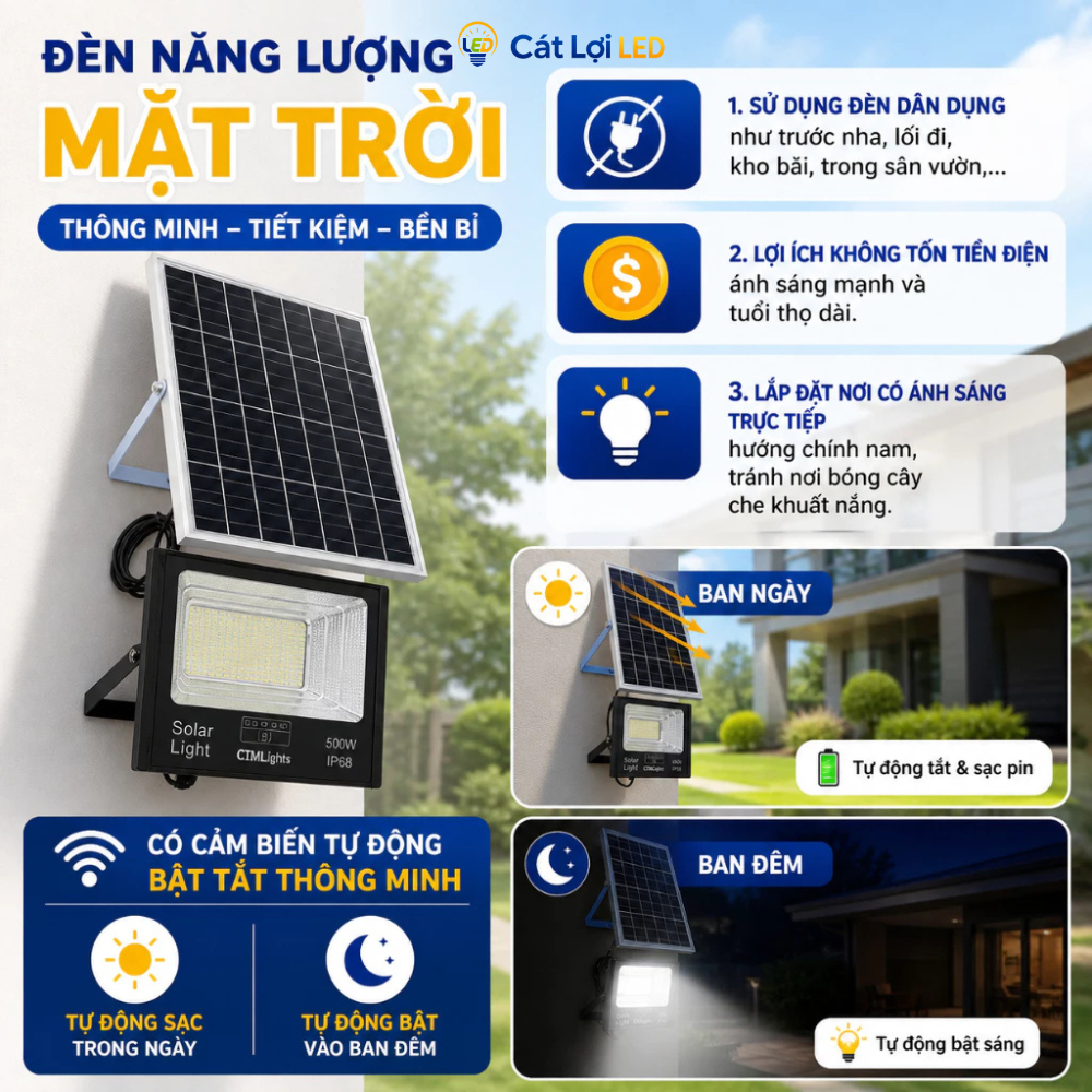 Đèn năng lượng mặt trời không thấm nước, đèn pha sân vườn năng lượng mặt trời chiếu sáng ngoài trời vỏ nhôm