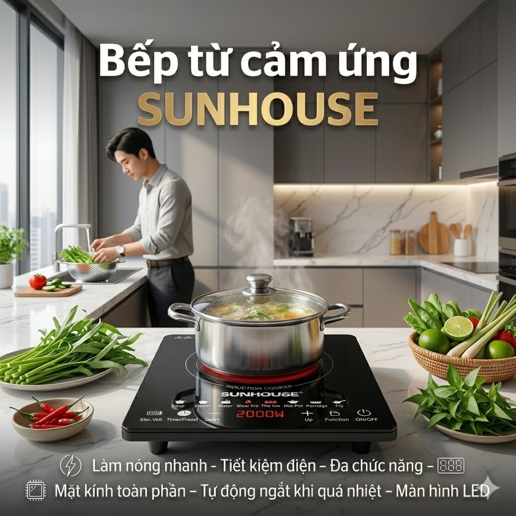 [TẶNG NỒIBếp Từ Cảm Ứng SUN HOUSE, Bếp Điện Từ Hồng Ngoại 2200W