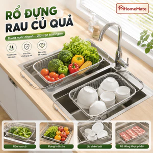 Rổ Inox 304 Kéo Giãn Đặt Bồn Rửa Chén, Giá Rửa Rau Úp Chén Đa Năng Thoát Nước Chống Gỉ Cao Cấp