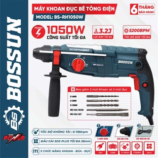 Máy khoan bê tông điện BOSSUN BS-RH1050W Công Suất 1050W - Chân pin phổ thông - Không chổi than - Lõi đồng
