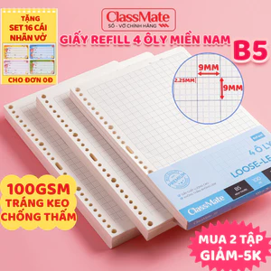 Giấy Refill Kẻ 4 Ô ly Miền Nam 100GSM Classmate Tráng Keo Chống Thấm, Ruột Sổ Còng B5 Ghi Chép, Viết Ngôn Ngữ