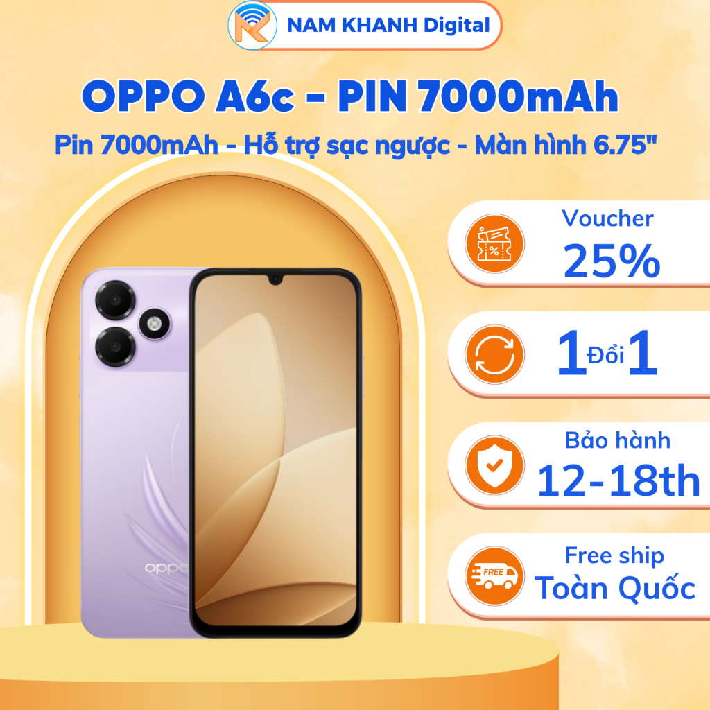 Điện thoại Oppo A6c Màn hình 6.75″ | Pin 7000mAh | Tần số quét 120Hz | Chống nước IP64 – Nam Khanh Digital