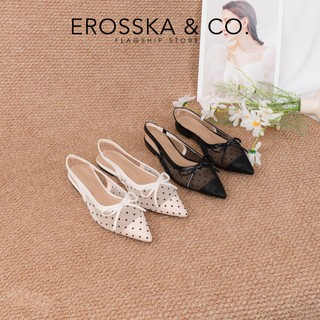 [EROSSKA] -  Giày slingback mũi nhọn phối nơ lưới chấm bi đính nơ nữ tính màu đen - EL136
