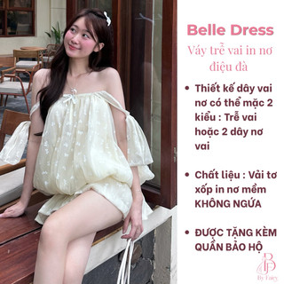 (DEAL Mở bán) 𝑩𝒆𝒍𝒍𝒆 𝑫𝒓𝒆𝒔𝒔 - Váy trễ vai in nơ nhỏ xinh mặc được 2 kiểu điệu đà cho nữ  - Brand By Fairy 💋