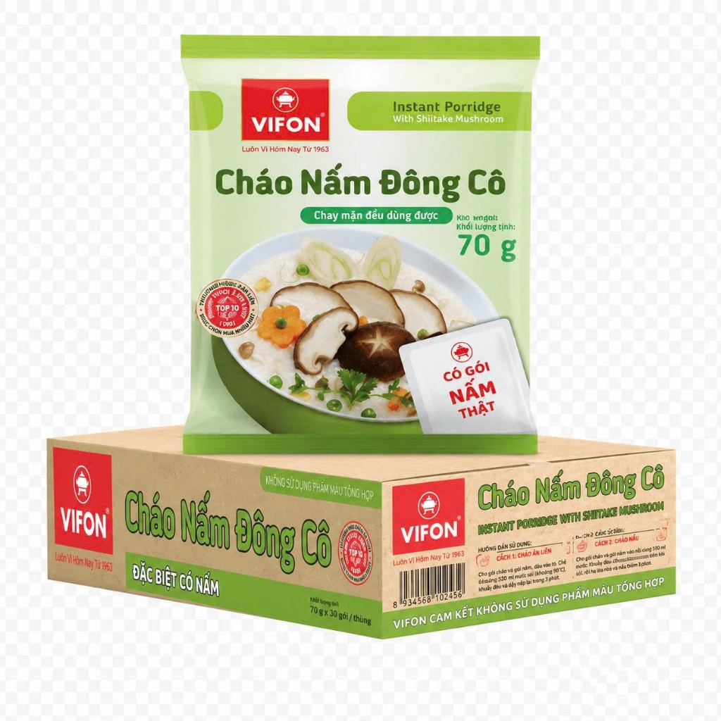 Cháo Chay Nấm Đông Cô Vifon 70G Thùng 50 Gói - Thanh Đạm Dễ Ăn, Có Gói Nấm Thật