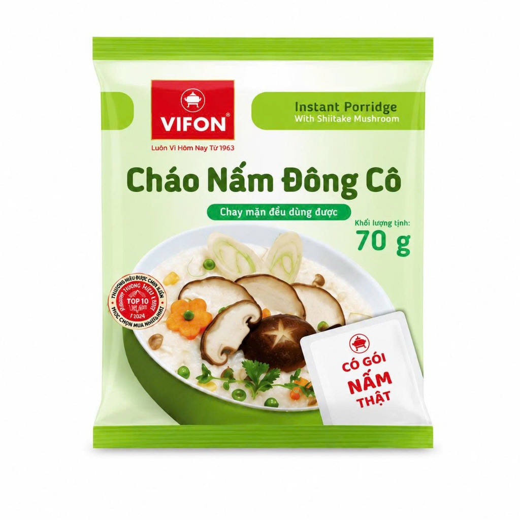 Cháo Chay Nấm Đông Cô Vifon 70G Thùng 50 Gói - Thanh Đạm Dễ Ăn, Có Gói Nấm Thật