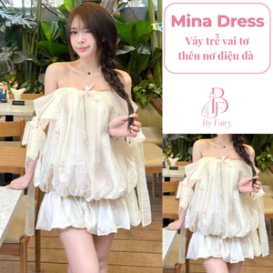 🎀𝗠𝗶𝗻𝗮 𝗗𝗿𝗲𝘀𝘀-Váy hè tơ mềm thêu nơ tay bồng thắt nơ điệu cho nữ - BRAND BY FAIRY 🧚🏻(TẶNG KÈM QUẦN BẢO HỘ)