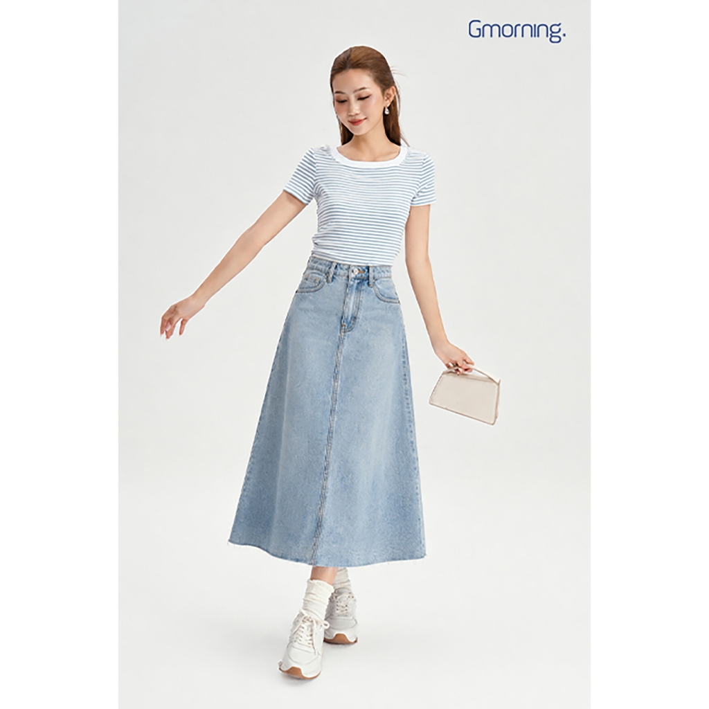 Chân Váy Jean Nữ Gmorning - GUMAC Form A Xòe Nhẹ Lai Cắt Thời Trang Trẻ Trung Hiện Đại YVJG03036