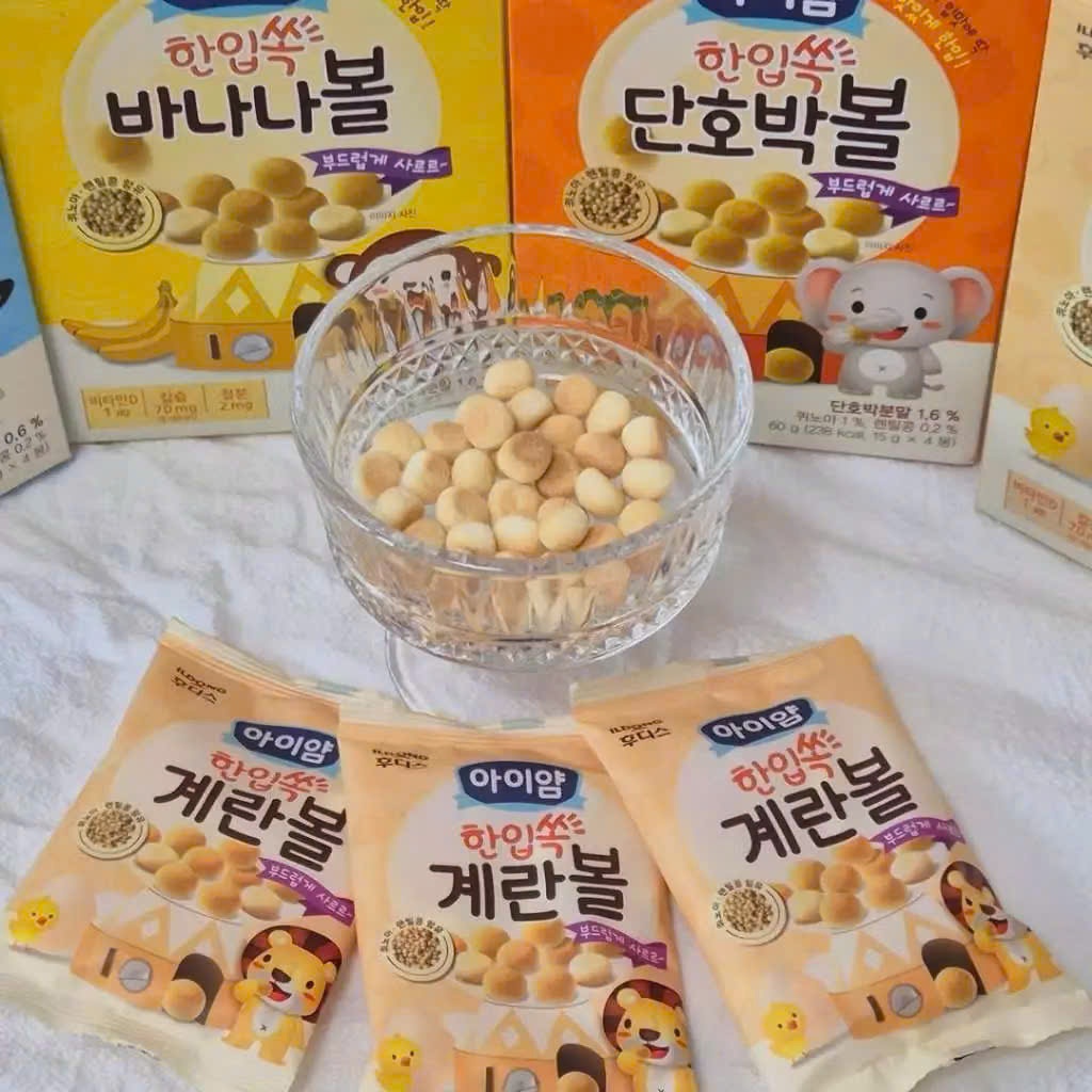 Bánh Bi Ăn Dặm ILDONG Ayiyum Hàn Quốc 60g Cho Bé 12M+. Bánh Snack Dễ Tan Tập Bốc Nhón