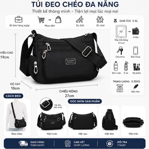 Túi đeo chéo đeo vai nam trơn đen cao cấp chống nước dạng hộp 4 ngăn tiện lợi sang trọng lịch sự.132