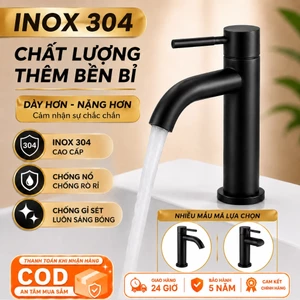 Vòi bồn rửa măt Vòi Lavabo Lạnh Màu Đen Inox 304 Nhập Khẩu Cao Cấp, Vòi Rửa Mặt Đặt Bàn Chống Gỉ Dễ Lắp