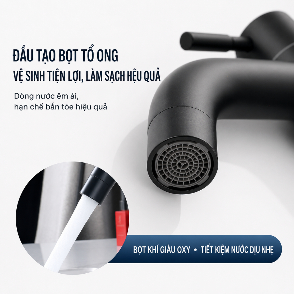 Vòi bồn rửa măt Vòi Lavabo Lạnh Màu Đen Inox 304 Nhập Khẩu Cao Cấp, Vòi Rửa Mặt Đặt Bàn Chống Gỉ Dễ Lắp