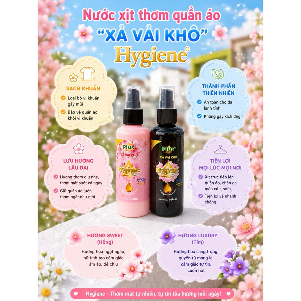 Xịt thơm quần áo hygienc xả vải khô 100ml mix 3 mùi
