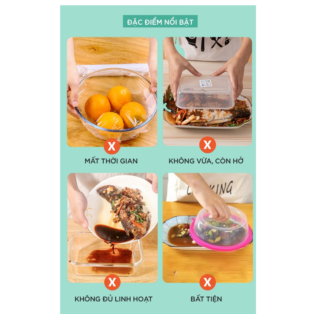 [Võ Hà Linh x MyJae] Combo 3 Bịch Màng chụp thực phẩm PE dạng bo chun MyJae, màng bọc bảo quản thức ăn (100 Cái/Gói)