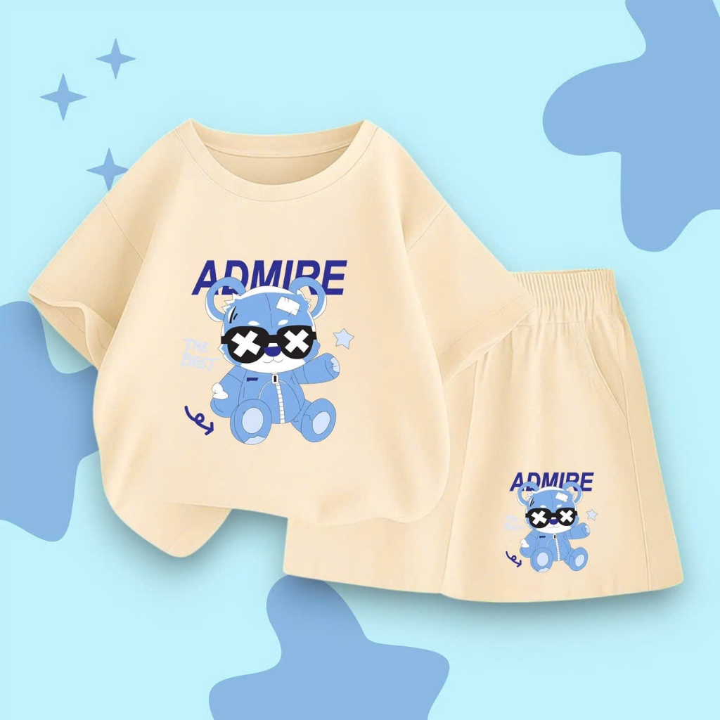 Bộ Tay Ngắn Thun Cotton Lạnh 4 Chiều CONXINH Hình In GẤU XANH ADMIRE Thời Trang Cho Bé trai bé gái Từ 10 Đến 53Kg