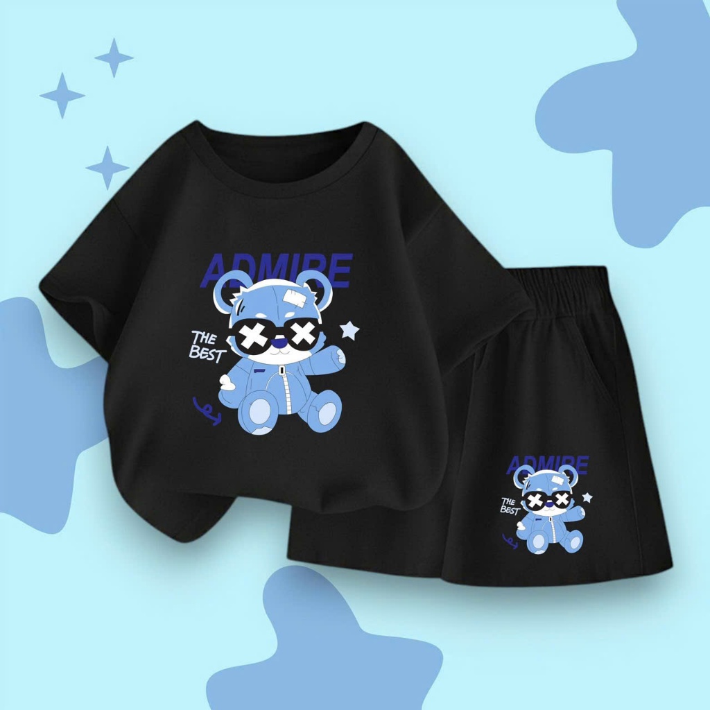 Bộ Tay Ngắn Thun Cotton Lạnh 4 Chiều CONXINH Hình In GẤU XANH ADMIRE Thời Trang Cho Bé trai bé gái Từ 10 Đến 53Kg
