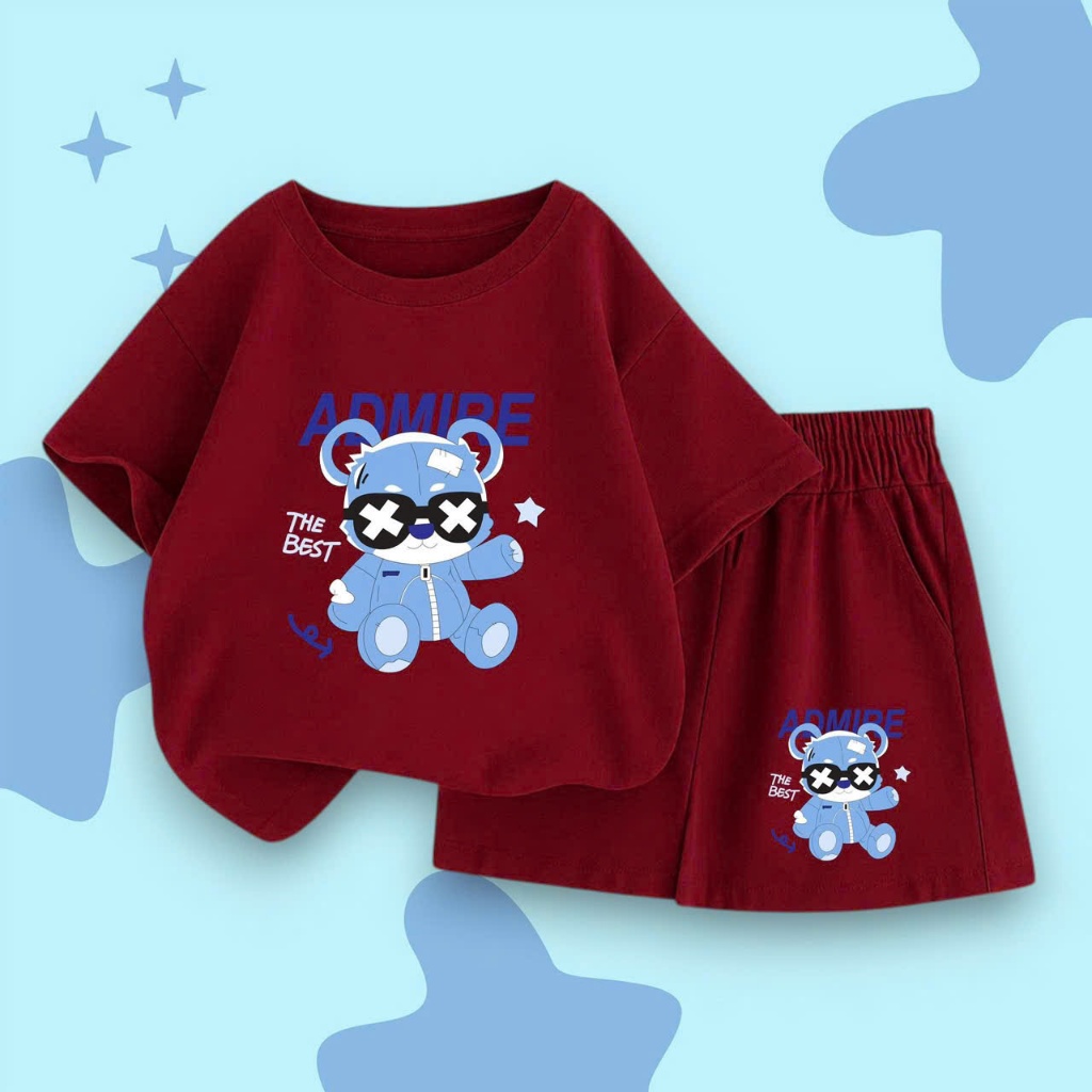 Bộ Tay Ngắn Thun Cotton Lạnh 4 Chiều CONXINH Hình In GẤU XANH ADMIRE Thời Trang Cho Bé trai bé gái Từ 10 Đến 53Kg