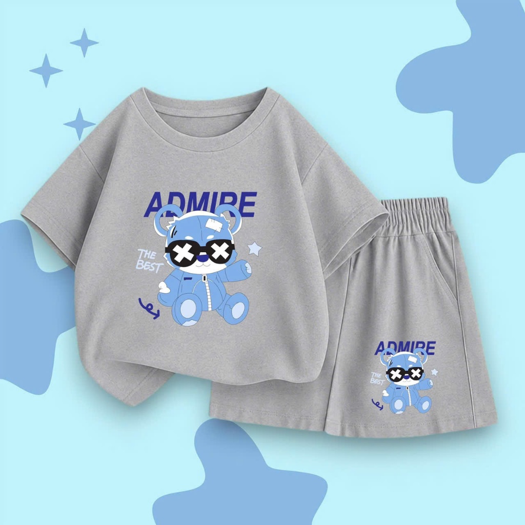 Bộ Tay Ngắn Thun Cotton Lạnh 4 Chiều CONXINH Hình In GẤU XANH ADMIRE Thời Trang Cho Bé trai bé gái Từ 10 Đến 53Kg