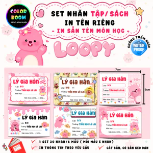 Nhãn Vở LOOPY In Theo Yêu Cầu - Chống thấm nước - ColorBoom