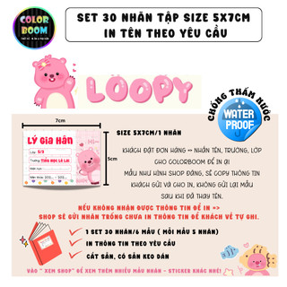 [ IN TÊN THEO YÊU CẦU] Nhãn Vở LOOPY In Theo Yêu Cầu - Chống thấm nước - ColorBoom