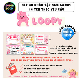 [ IN TÊN THEO YÊU CẦU] Nhãn Vở LOOPY In Theo Yêu Cầu - Chống thấm nước - ColorBoom