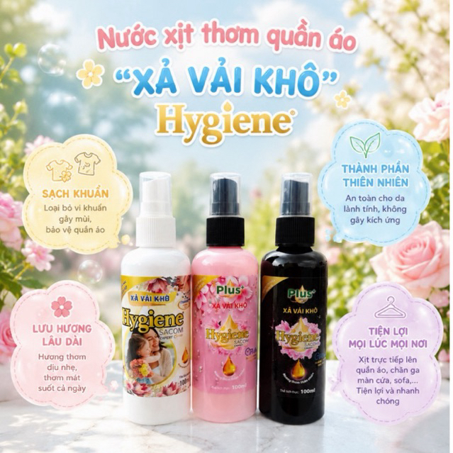 Xịt thơm quần áo hygienc xả vải khô 100ml mix 3 mùi