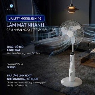 Quạt Tích Điện Dáng Đứng Cao Cấp U ULTTY ELNI 16, 3 mức gió quạt, Pin Lithium sử dụng tới 15 tiếng