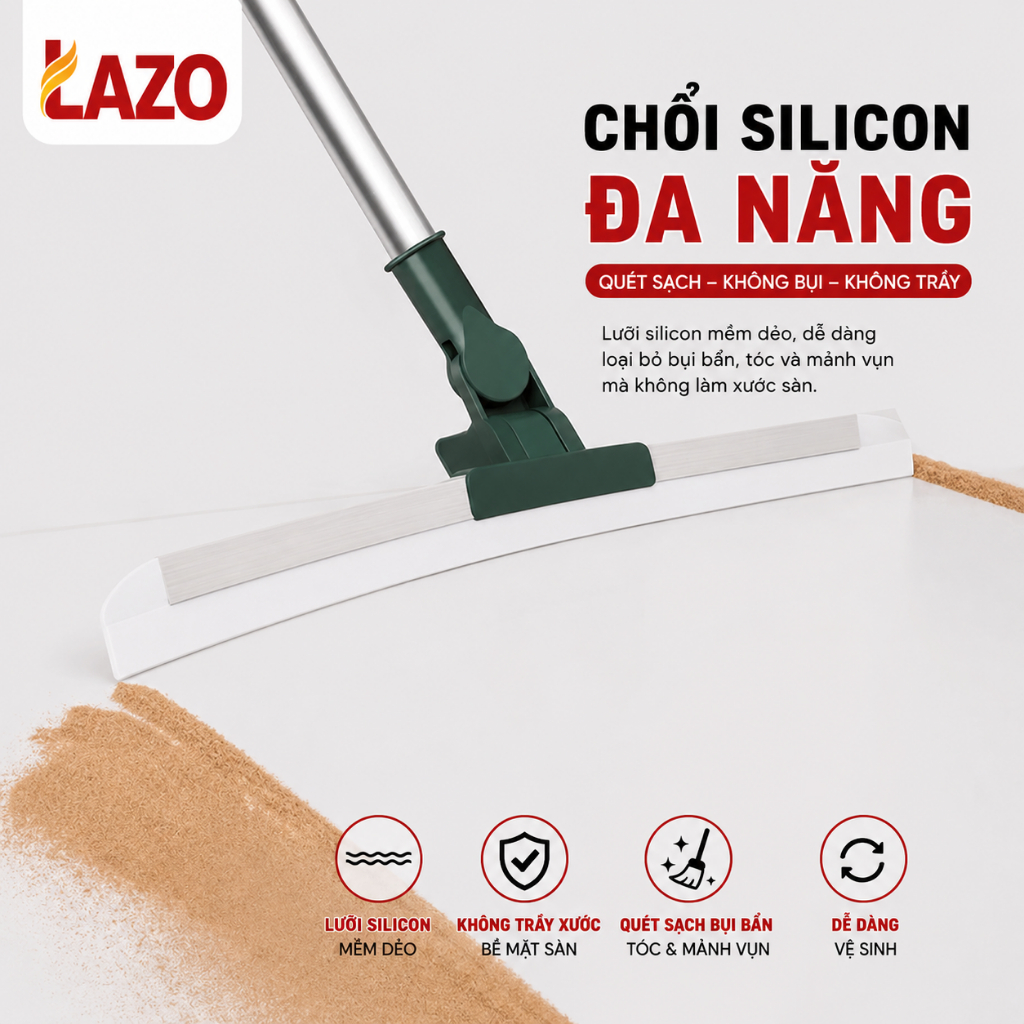 Chổi Silicon Lazo đa năng, Chổi silicon quét sàn và gạt nước đầu xoay 180 độ linh hoạt