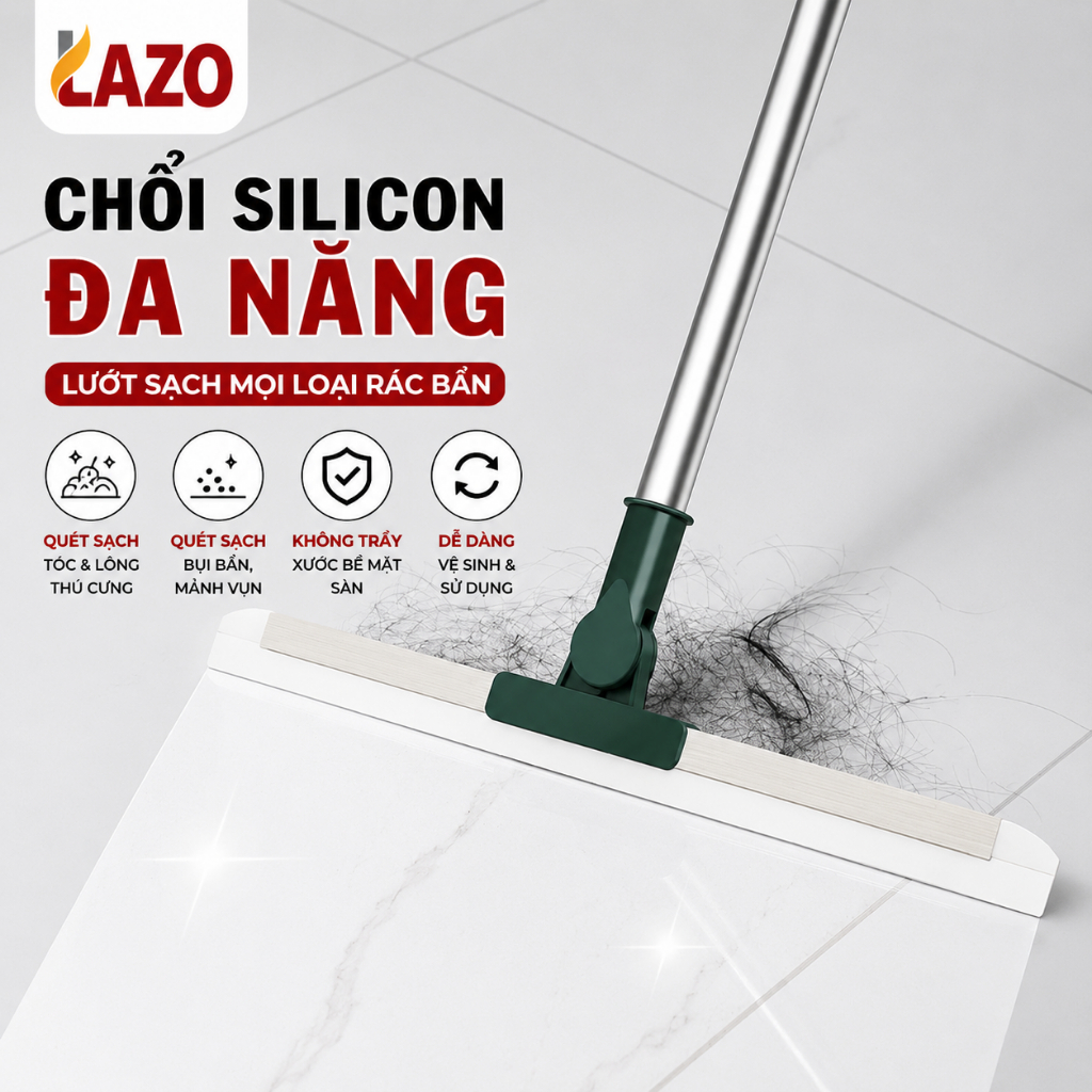 Chổi Silicon Lazo đa năng, Chổi silicon quét sàn và gạt nước đầu xoay 180 độ linh hoạt