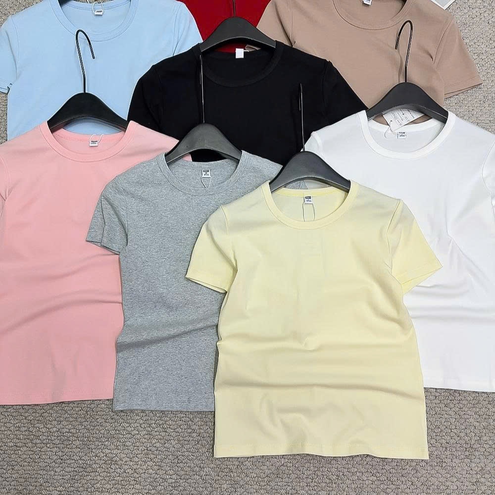 Áo Thun Nữ Cổ Tròn Cotton Co Giãn Form Ôm Basic Tay Ngắn Áo Phông Trơn Dễ Phối Đồ OHANLY