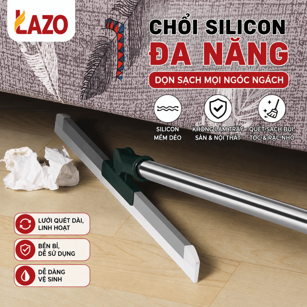 Chổi Silicon Lazo đa năng, Chổi silicon quét sàn và gạt nước đầu xoay 180 độ linh hoạt