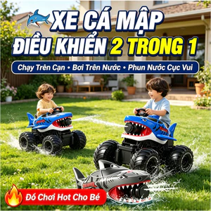 【HOT NHẤT】XE ĐIỀU KHIỂN TỪ XA CÁ MẬP 2 TRONG 1 - LỘI NƯỚC & CHẠY ĐỊA HÌNH, PHUN NƯỚC SIÊU VUI, LỐP CỠ LỚN, SẠC USB ĐỒ CH