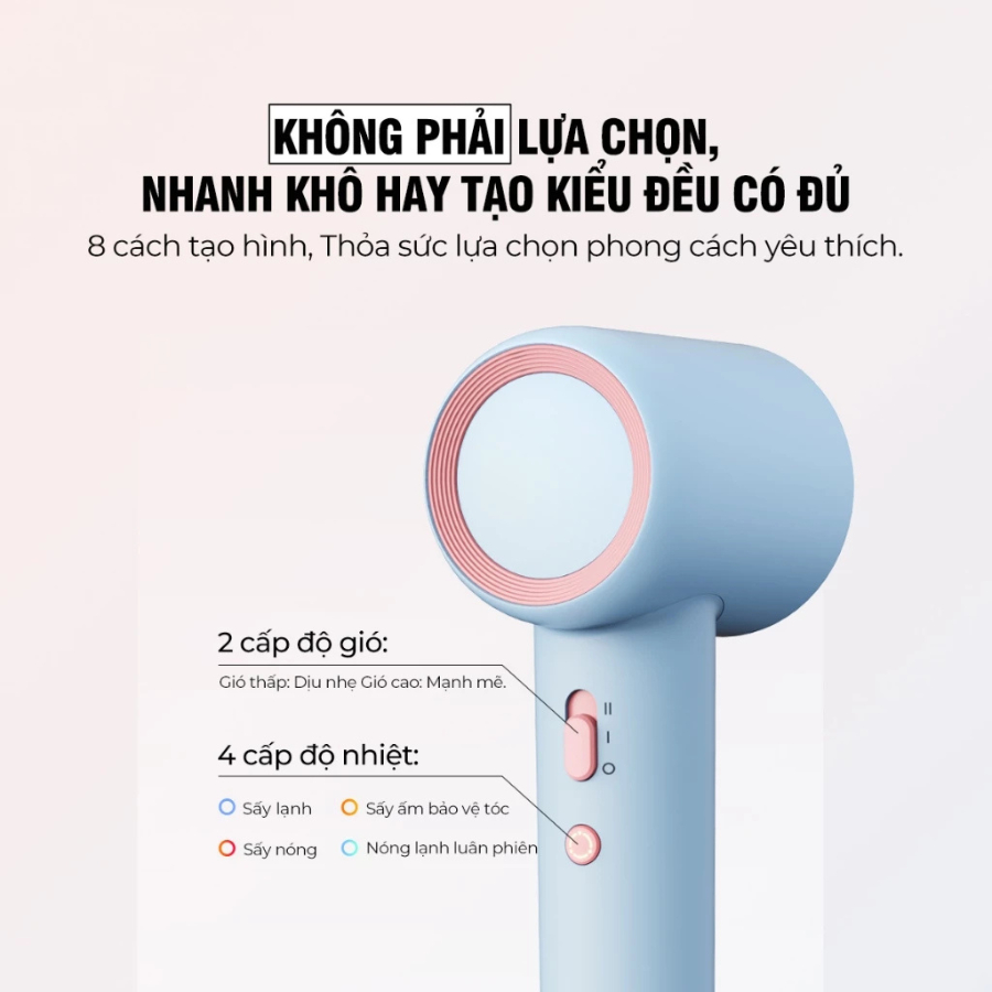 Máy Sấy Tóc Ion Âm Bear DCF-D16H1 - Công Suất 1600W, 5 Chế Độ Sấy, Máy Sấy Nhanh - Hàng Chính Hãng